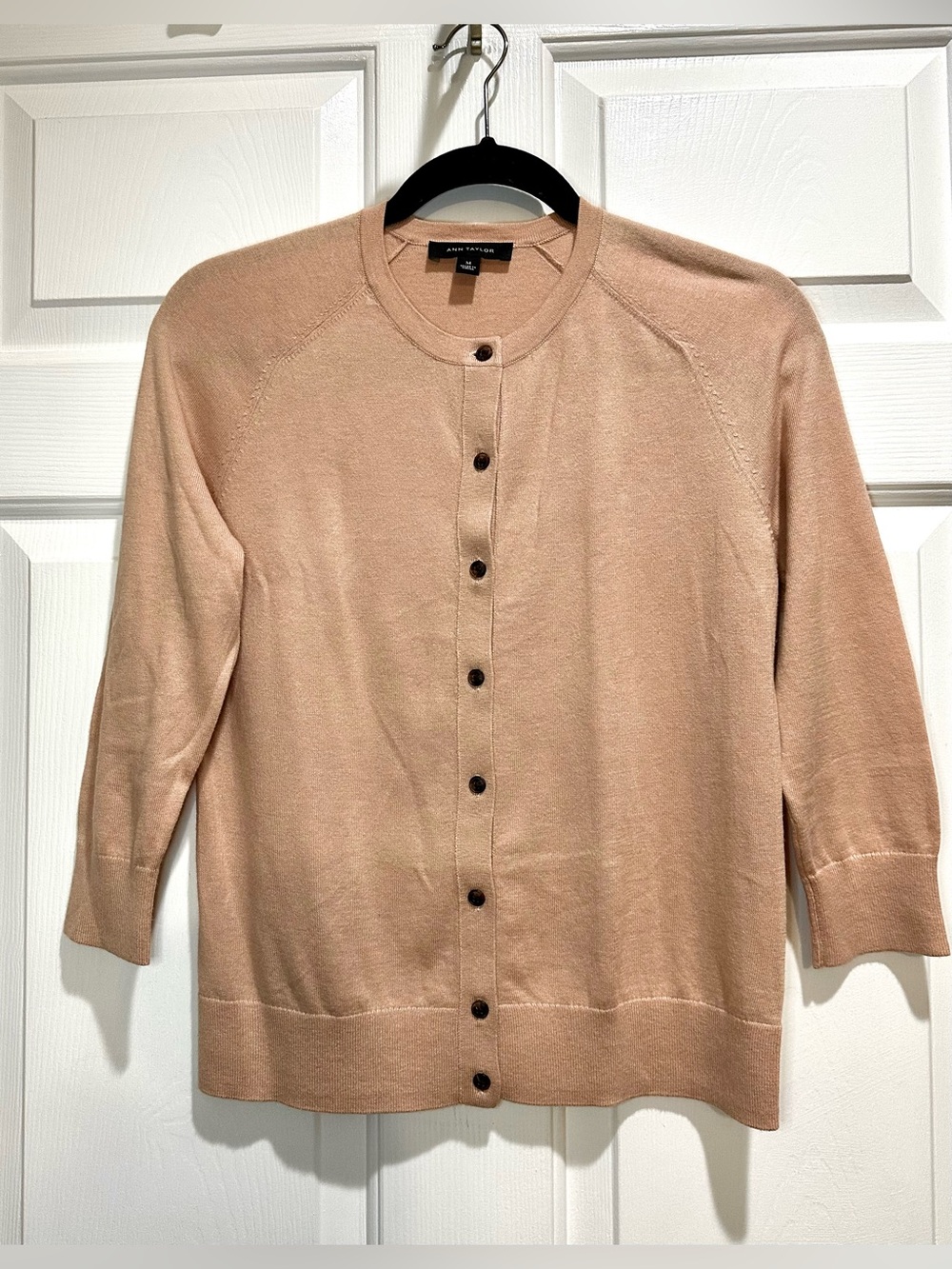 Ann Taylor Soft Blush Crewneck Button-Front Cardigan